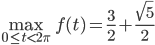 \max_{0\leq t<2\pi}f(t)=\frac{3}{2}+\frac{\sqrt{5}}{2}